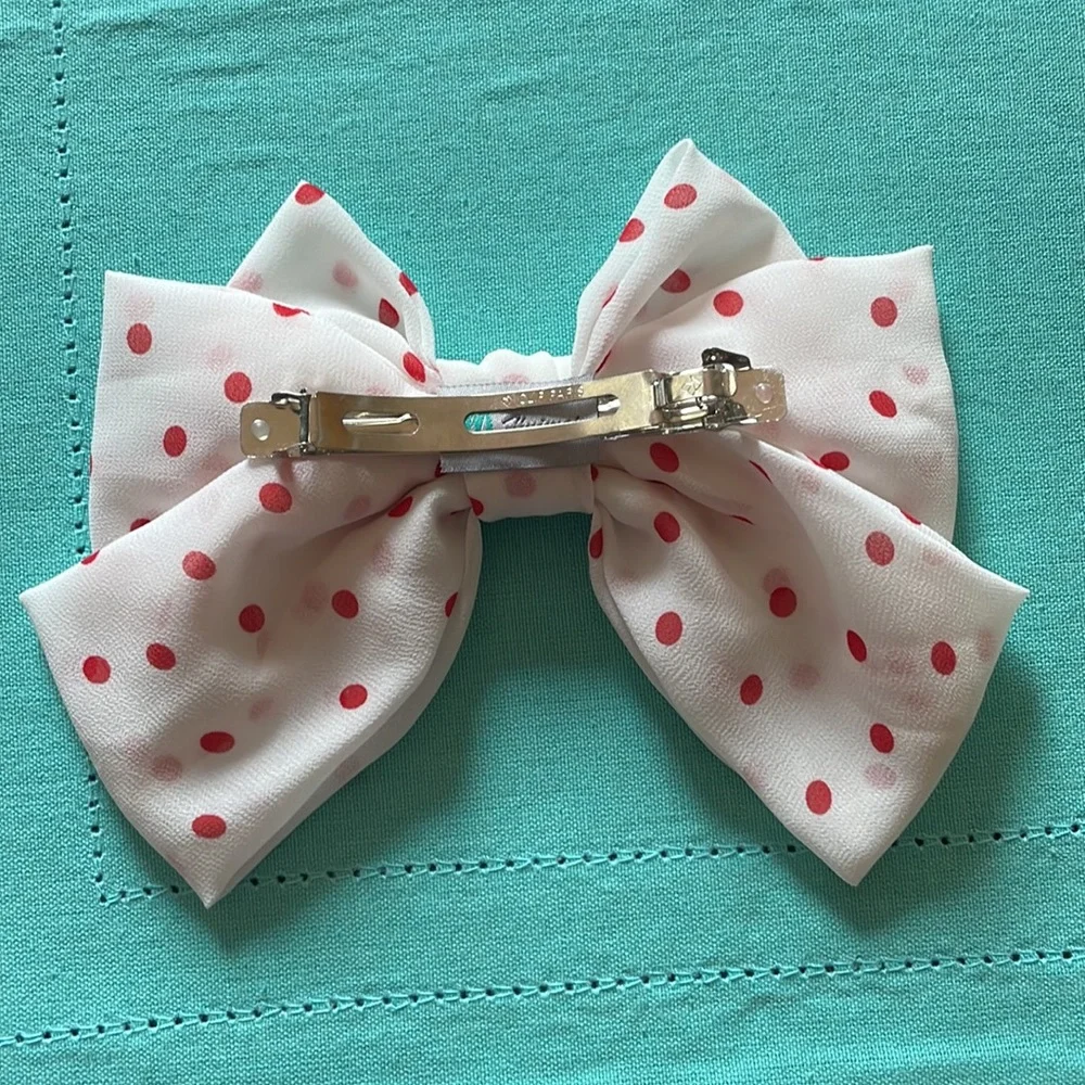 My Violet Red Polka Dot Oversized White Hair Bow - Picture 2 of 2